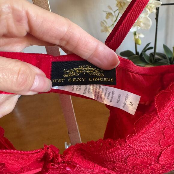 Sold at Fredrick's Just Sexy Lingerie Red Sheer Lace Negligee Size M Never Worn - Picture 4 of 7